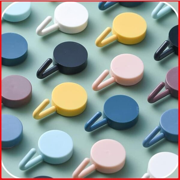 Self Adhesive Wall Hooks Waterproof Adhesive Sticky Round Hooks | Hanging Capacity 2 KG Max | Multipurpose Home Storage (Colorful Hook, Pack of 10 Pcs)